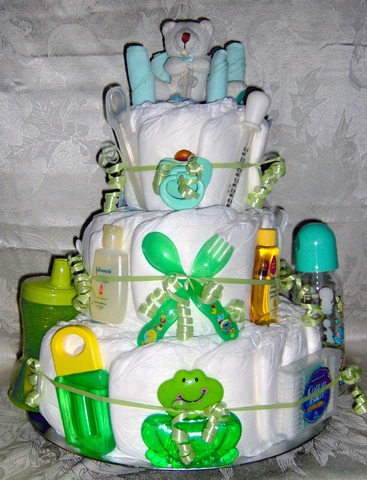 Green 3 Tier Diaper Cakes