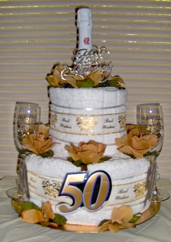 50th Wedding Anniversary 3 Tier Towel Cake