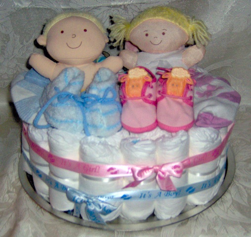 Twins Boy & Girl Single Layer Diaper Cake