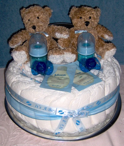 Twin Boys Single Layer Diaper Cake